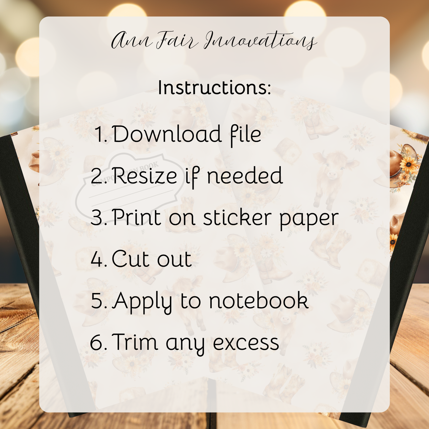 Cute Highland Cow Floral Composition Notebook Cover | Digital Download PNG | Back to School, Journaling, DIY Custom Notebook, Sticker Paper Cover