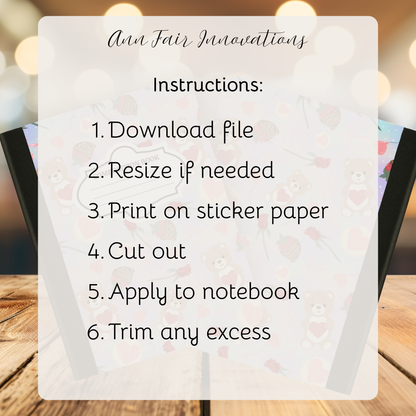 Teddy Bear Valentine Composition Notebook Cover | Digital Download PNG | Back to School, Journaling, DIY Custom Notebook, Sticker Paper Cover