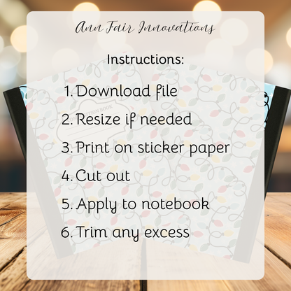 Retro Christmas Lights Composition Notebook Cover | Digital Download PNG | Back to School, Journaling, DIY Custom Notebook, Sticker Paper Cover