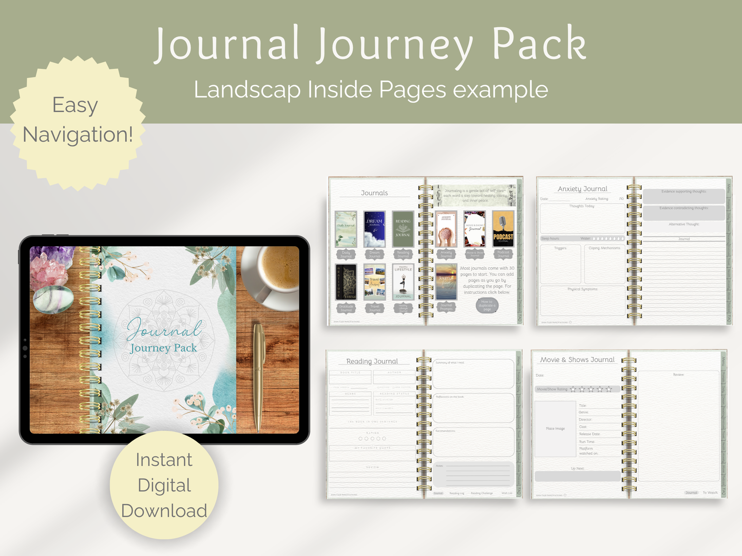 The Ultimate Digital Journal Journey Pack (Portrait & Landscape) | 9 Journals + 700+ Stickers + Apple & Google Calendar Links