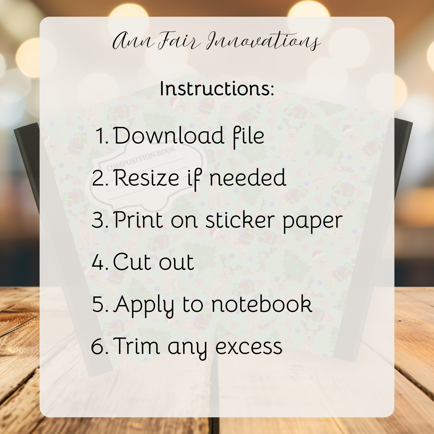Goldendoodle Christmas Composition Notebook Cover | Digital Download PNG | Back to School, Journaling, DIY Custom Notebook, Sticker Paper Cover