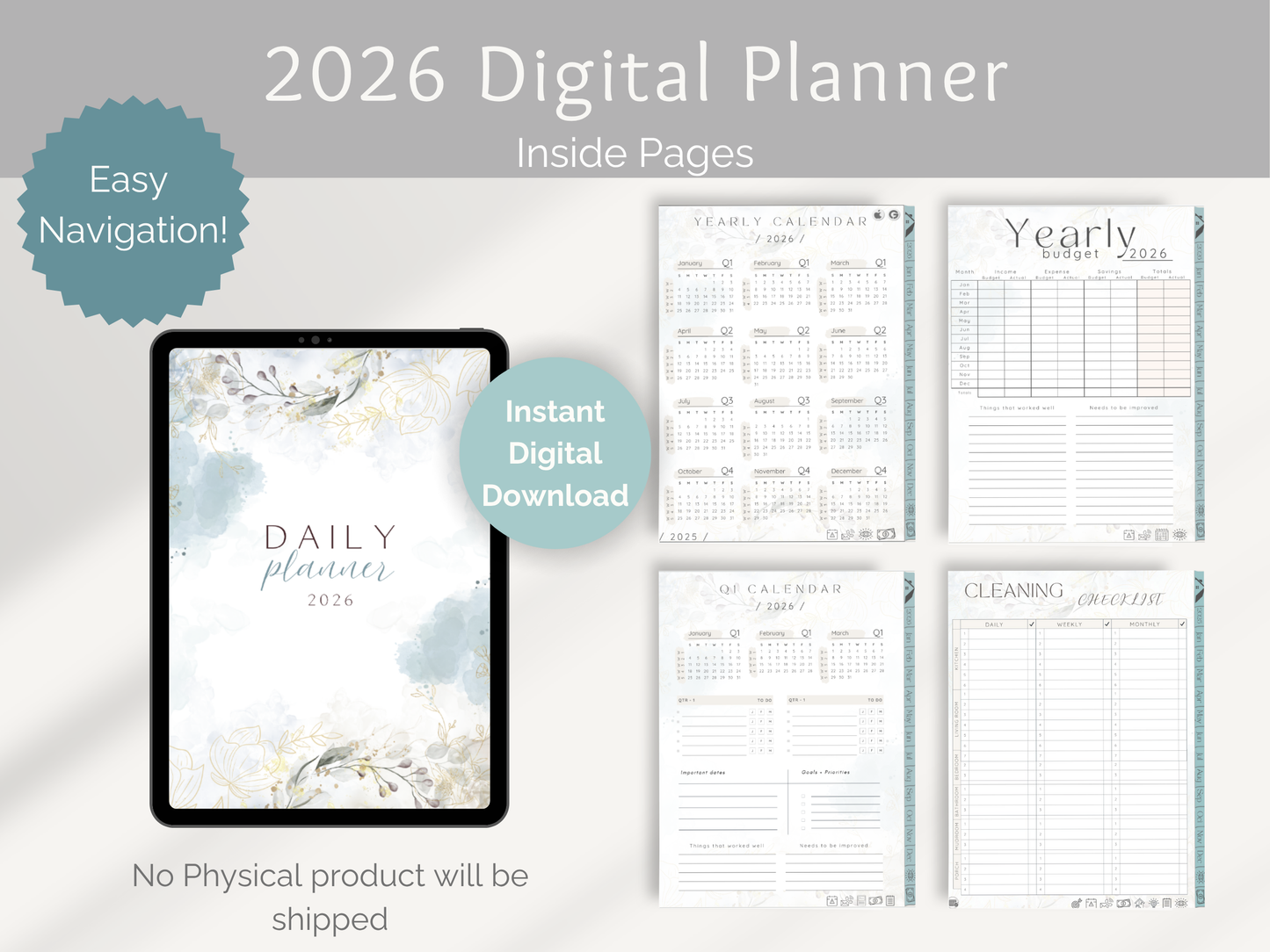 2026 Digital Planner | Hyperlinked | Bonus 2025 Planner and Digital Stickers