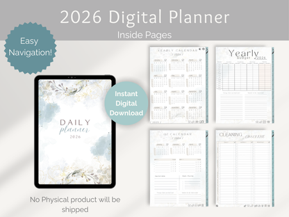 2026 Digital Planner | Hyperlinked | Bonus 2025 Planner and Digital Stickers