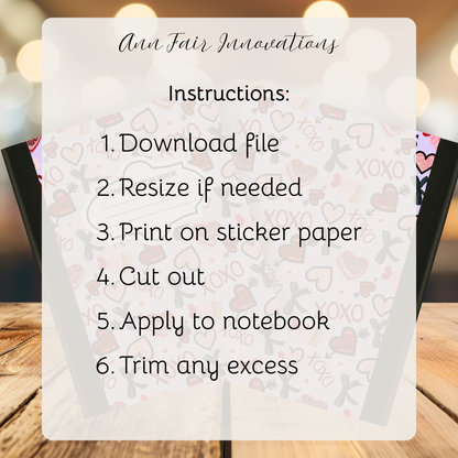 Valentine XOXO Composition Notebook Cover | Digital Download PNG | Back to School, Journaling, DIY Custom Notebook, Sticker Paper Cover