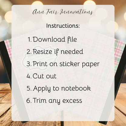 Coquette Plaid Composition Notebook Cover | Digital Download PNG | Back to School, Journaling, DIY Custom Notebook, Sticker Paper Cover