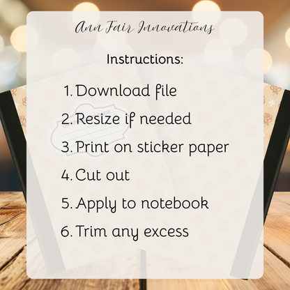 Vintage Rose Diamond Composition Notebook Cover | Digital Download PNG | Back to School, Journaling, DIY Custom Notebook, Sticker Paper Cover