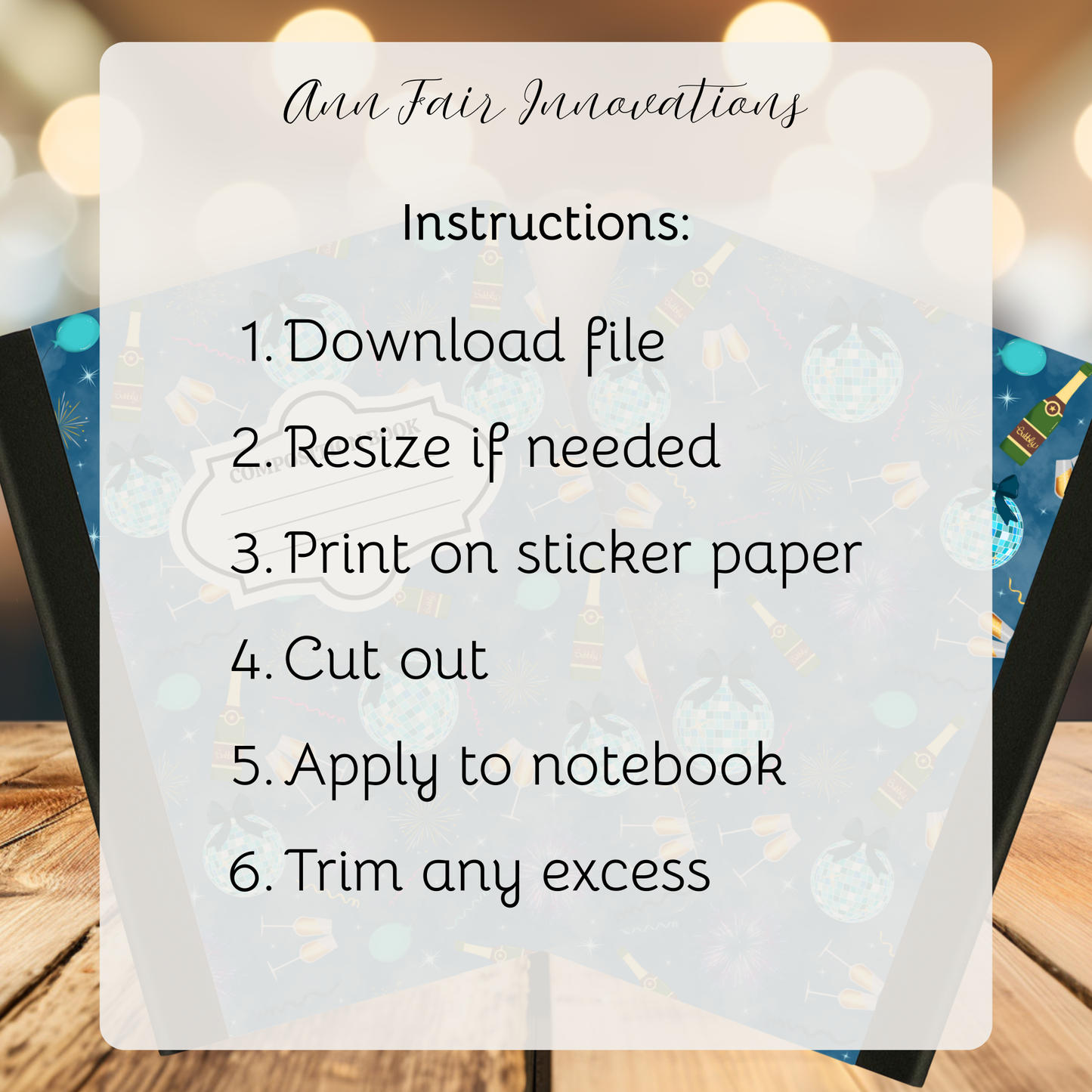 New Year's Eve Party Composition Notebook Cover | Digital Download PNG | Journaling, DIY Custom Notebook, Sticker Paper Cover