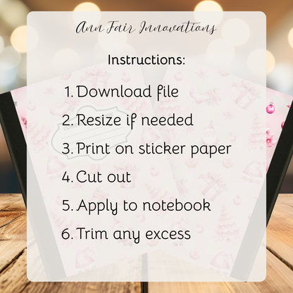 Pink Christmas Composition Notebook Cover | Digital Download PNG | Back to School, Journaling, DIY Custom Notebook, Sticker Paper Cover