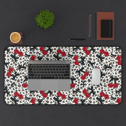 Desk Mat - Leopard Print Cherries Fun Cute Design