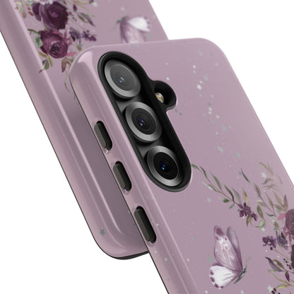 Blush Purple Floral Phone Case - Tough Cases, Decorative Cell Phone Cover, Butterfly Design