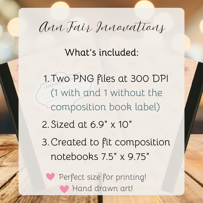 Pink Bows and polka dots Coquette Composition Notebook Cover | Digital Download PNG | Back to School, Journaling, DIY Custom Notebook, Sticker Paper Cover