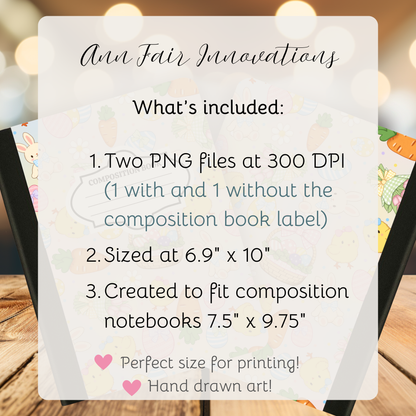 Coquette Easter Multicolor Composition Notebook Cover | Digital Download PNG | Journaling, DIY Custom Notebook, Sticker Paper Cover