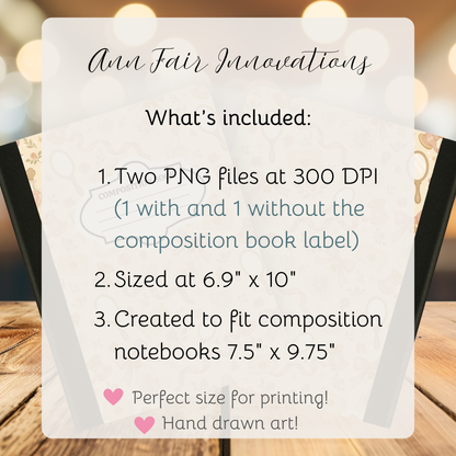 Winter Pink Coquette Composition Notebook Cover | Digital Download PNG | Back to School, Journaling, DIY Custom Notebook, Sticker Paper Cover