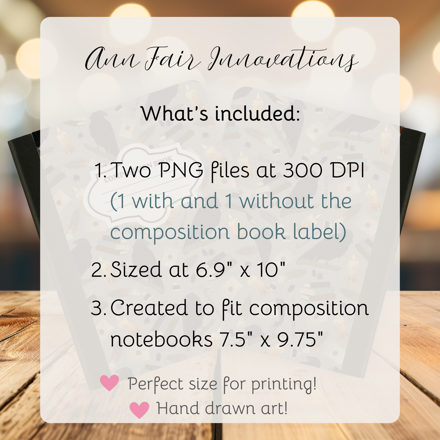 Nevermore in Grey Composition Notebook Cover | Digital Download PNG | Back to School, Journaling, DIY Custom Notebook, Sticker Paper Cover