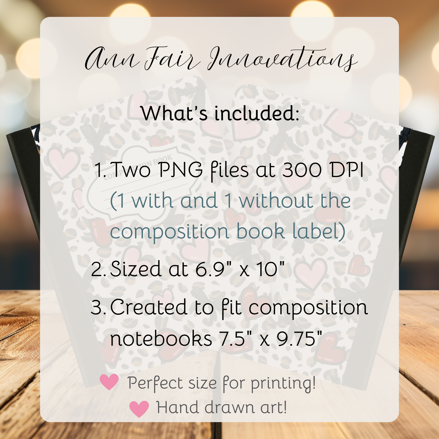 Leopards and Hearts Composition Notebook Cover | Digital Download PNG | Back to School, Journaling, DIY Custom Notebook, Sticker Paper Cover