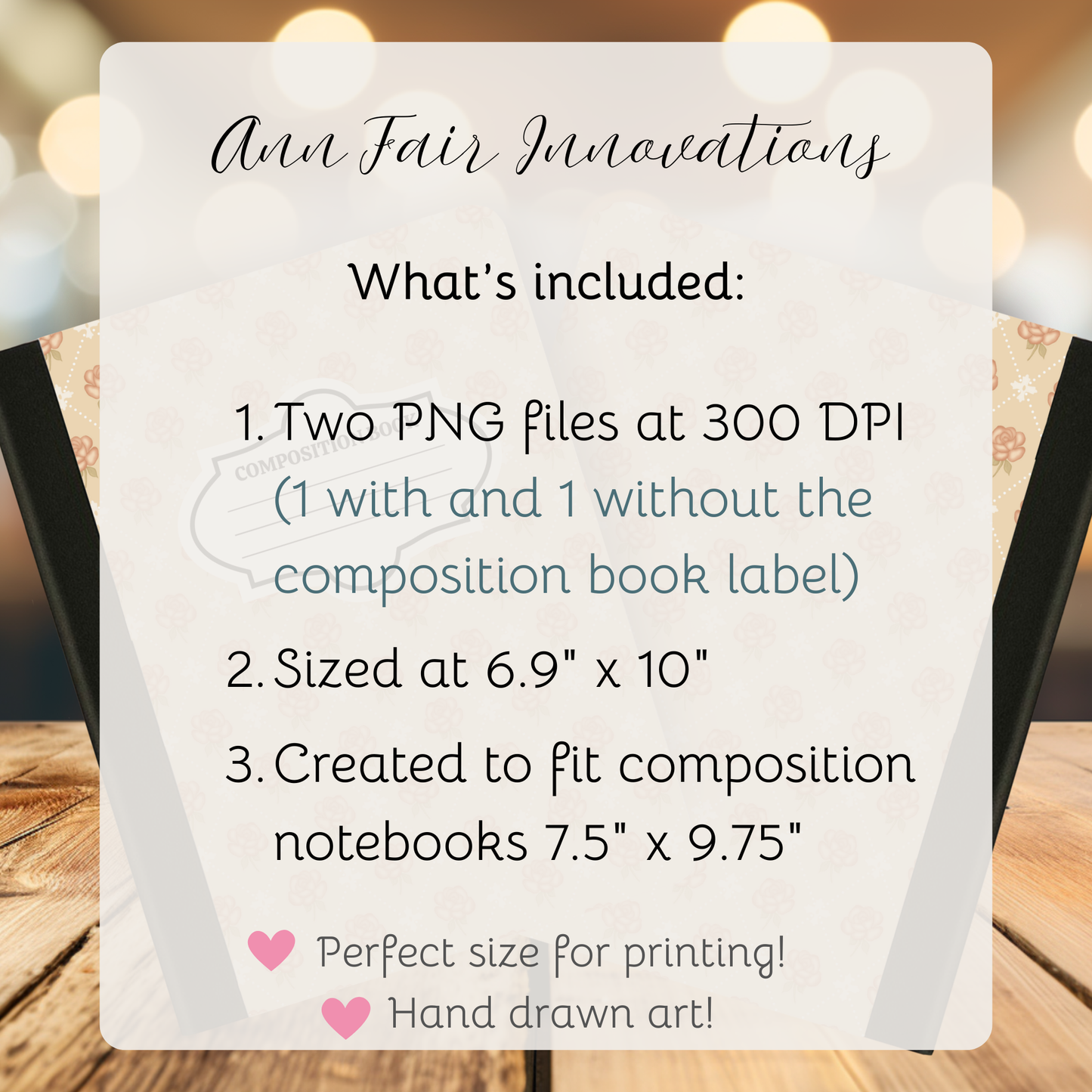 Vintage Rose Diamond Composition Notebook Cover | Digital Download PNG | Back to School, Journaling, DIY Custom Notebook, Sticker Paper Cover