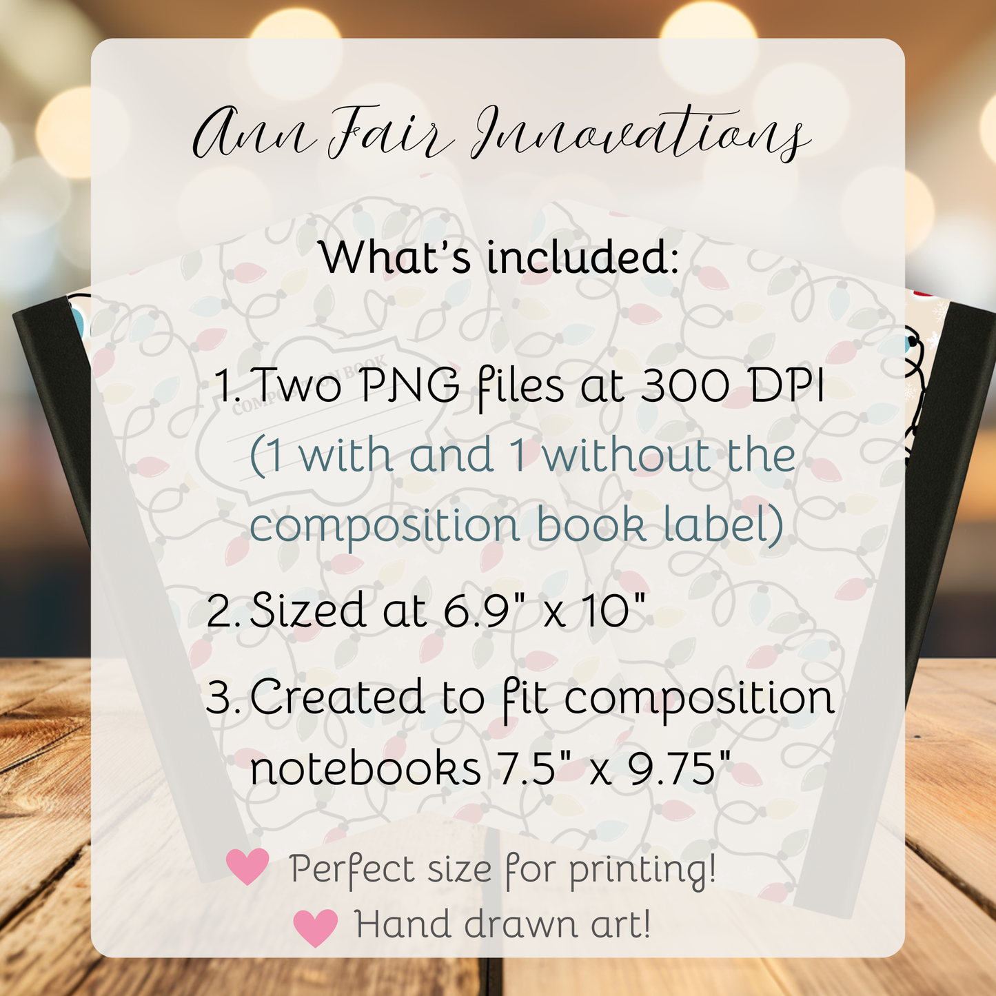 Vintage Christmas Lights Composition Notebook Cover | Digital Download PNG | Back to School, Journaling, DIY Custom Notebook, Sticker Paper Cover