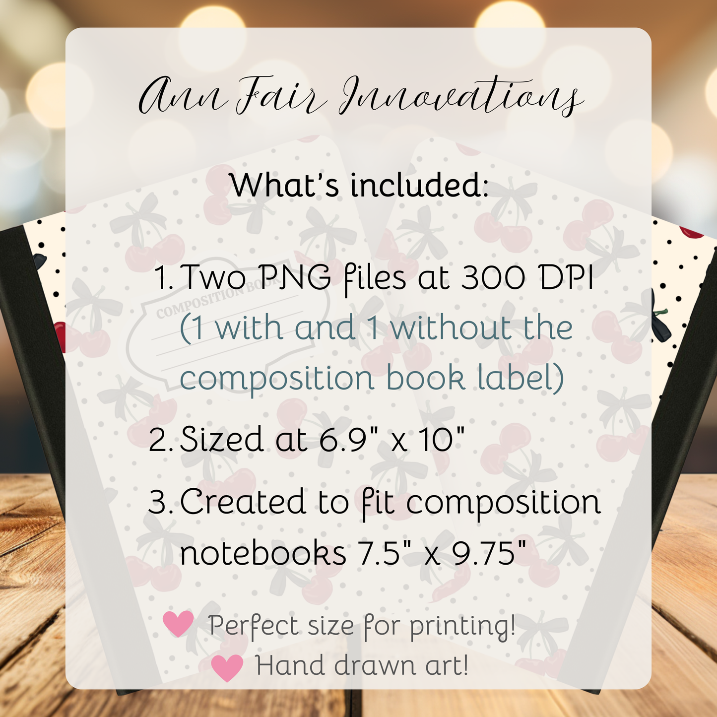 Polka Dots and Cherries Composition Notebook Cover | Digital Download PNG | Back to School, Journaling, DIY Custom Notebook, Sticker Paper Cover