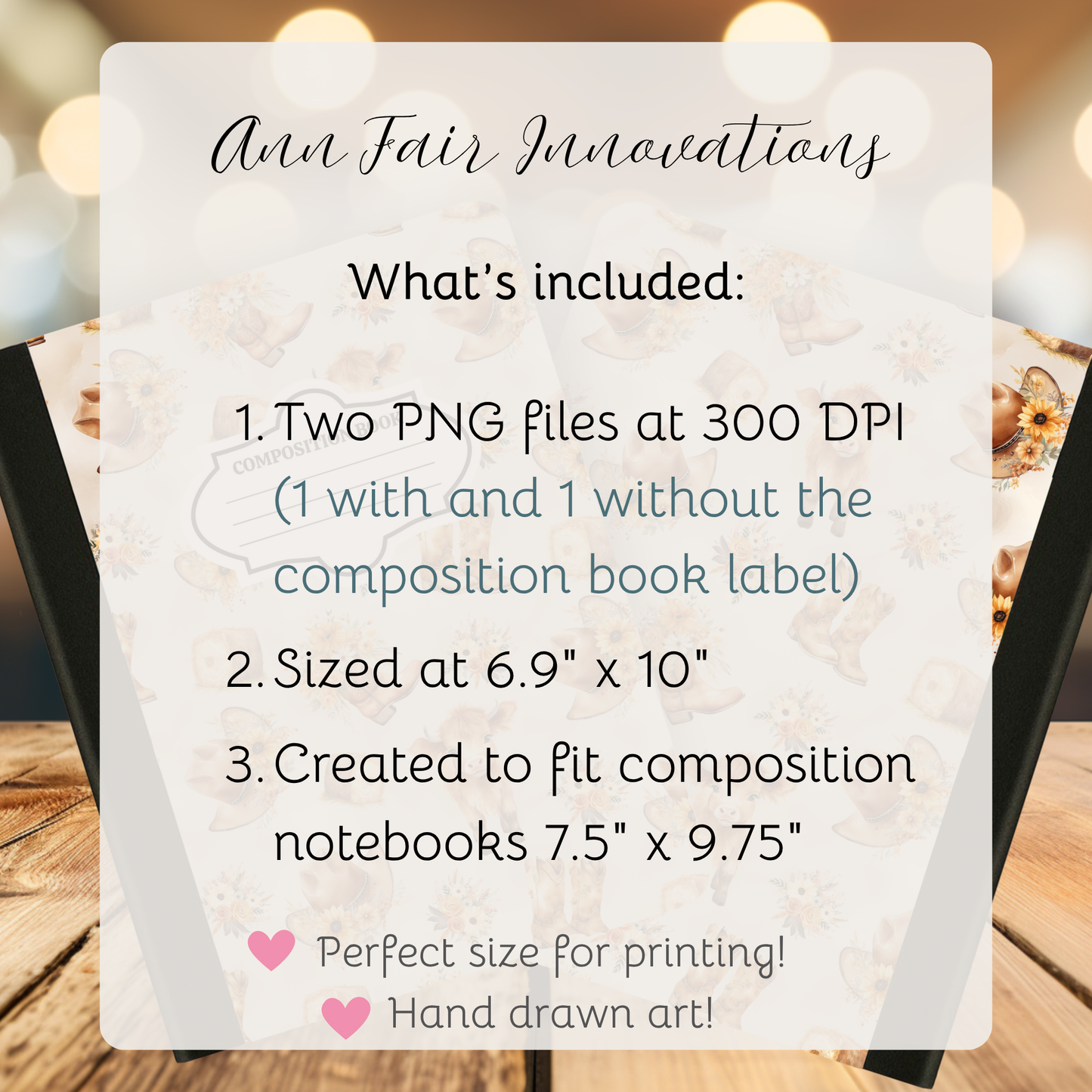 Cute Highland Cow Floral Composition Notebook Cover | Digital Download PNG | Back to School, Journaling, DIY Custom Notebook, Sticker Paper Cover