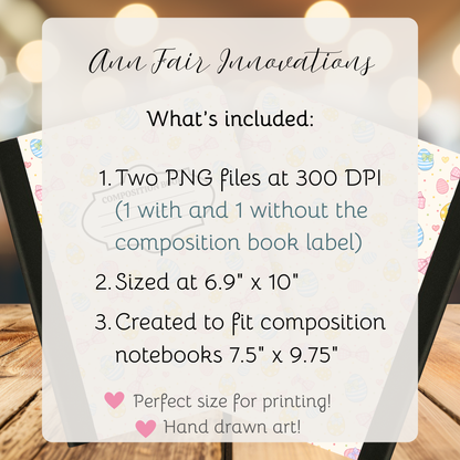 Coquette Gingham Easter Eggs Composition Notebook Cover | Digital Download PNG | Journaling, DIY Custom Notebook, Sticker Paper Cover
