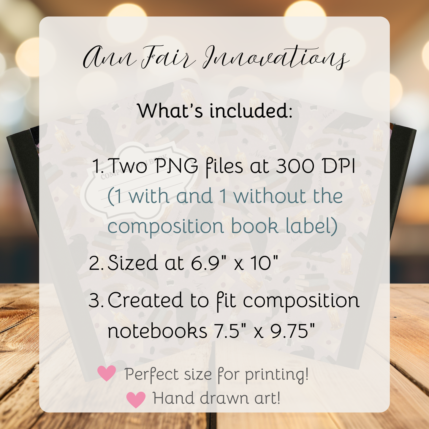 Nevermore in Pink Composition Notebook Cover | Digital Download PNG | Back to School, Journaling, DIY Custom Notebook, Sticker Paper Cover