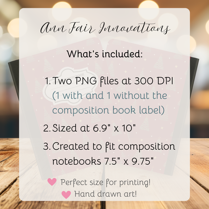 Glitter Trees Composition Notebook Cover | Digital Download PNG | Back to School, Journaling, DIY Custom Notebook, Sticker Paper Cover