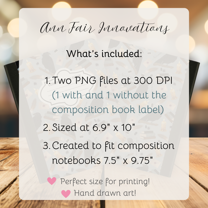 Nevermore in  Blue Composition Notebook Cover | Digital Download PNG | Back to School, Journaling, DIY Custom Notebook, Sticker Paper Cover