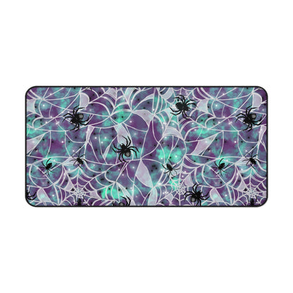 Desk Mat - Spooky Spider Web Pattern - Purple and Turquoise - Halloween Vibes