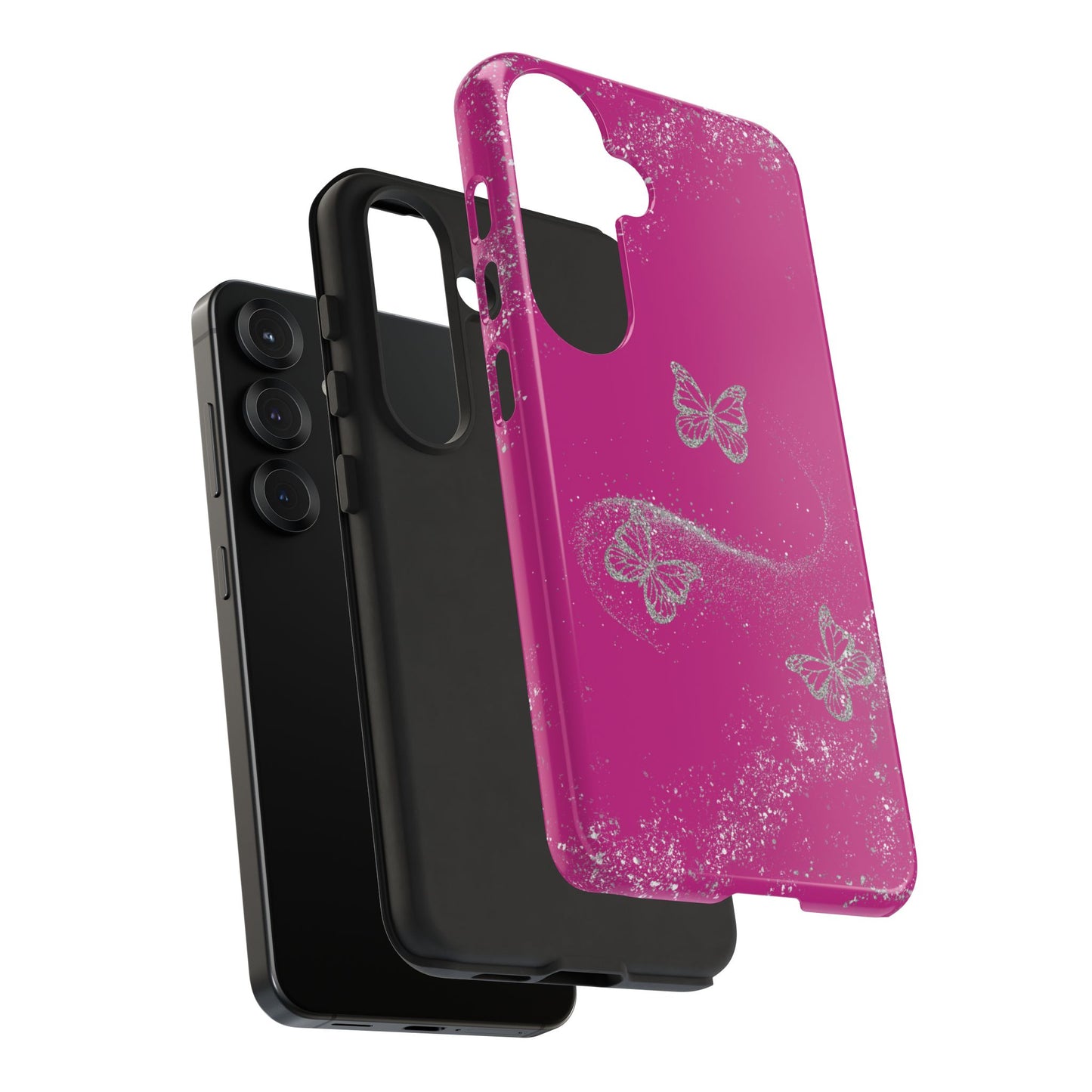 Glitter Butterflies with Pink Background Phone Case - Tough Cases, Decorative Cell Phone Cover