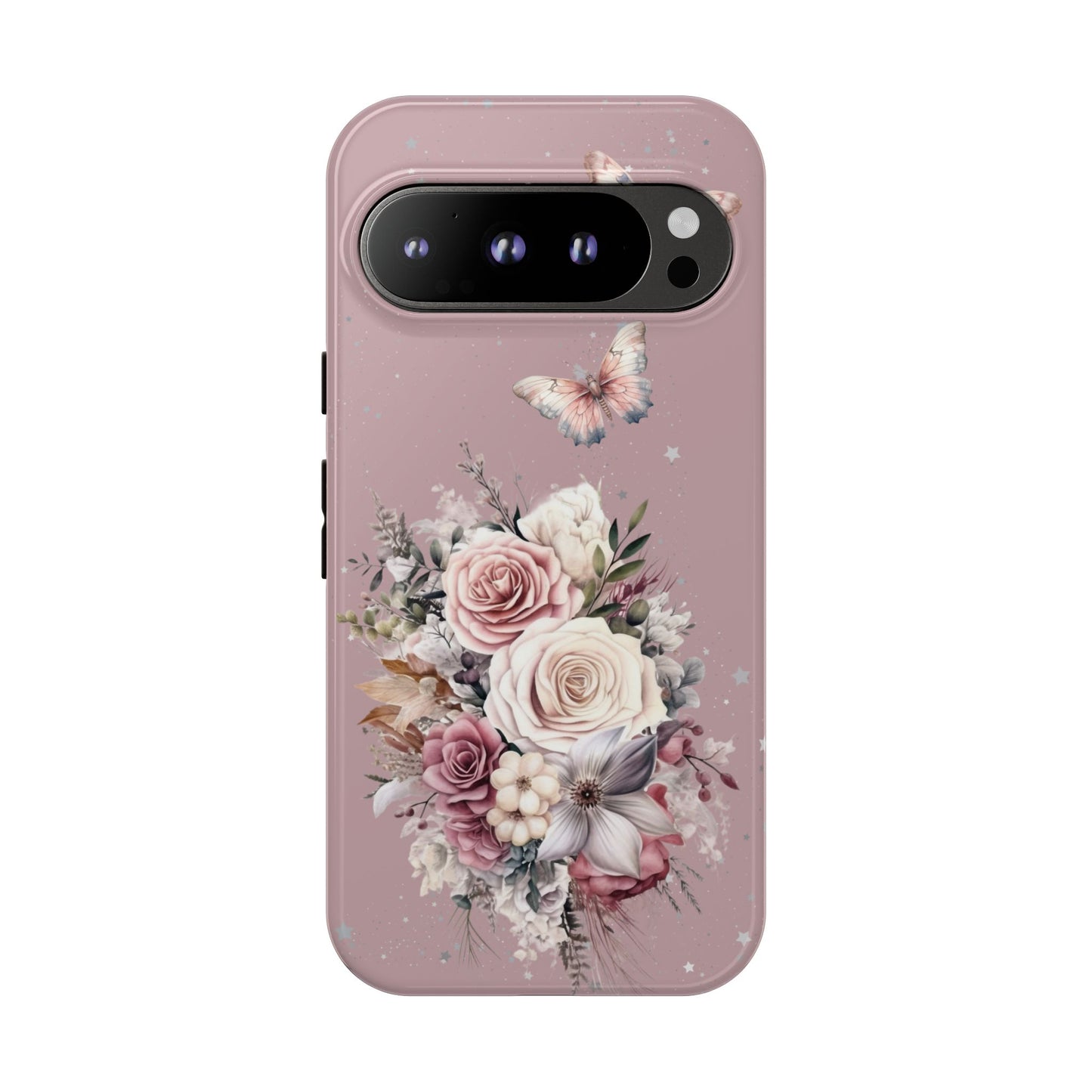 Dusty Rose Floral Phone Case - Tough Cases, Decorative Cell Phone Cover, Butterfly Design