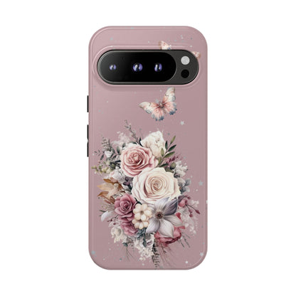 Dusty Rose Floral Phone Case - Tough Cases, Decorative Cell Phone Cover, Butterfly Design
