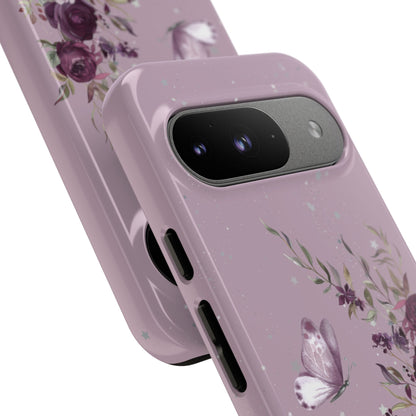 Blush Purple Floral Phone Case - Tough Cases, Decorative Cell Phone Cover, Butterfly Design