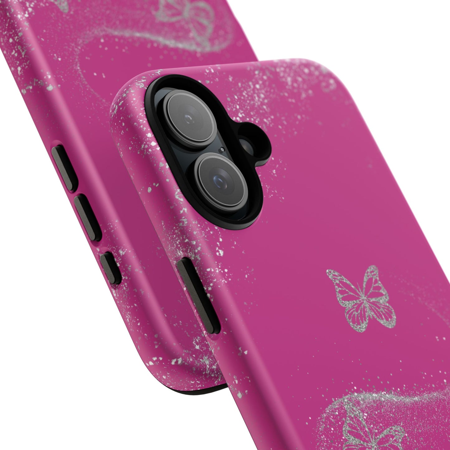 Glitter Butterflies with Pink Background Phone Case - Tough Cases, Decorative Cell Phone Cover