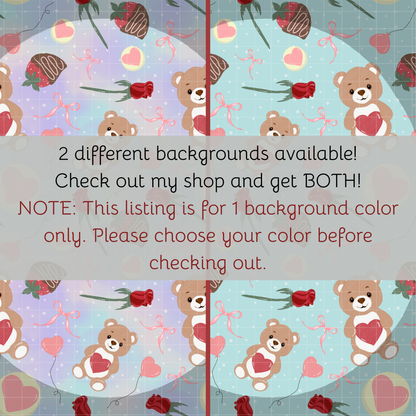 Teddy Bear Valentine Seamless Hand Drawn Digital Pattern | 300 DPI PNG | Instant Download
