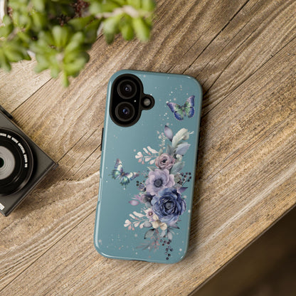 Phone Case - Teal Floral Butterfly Design