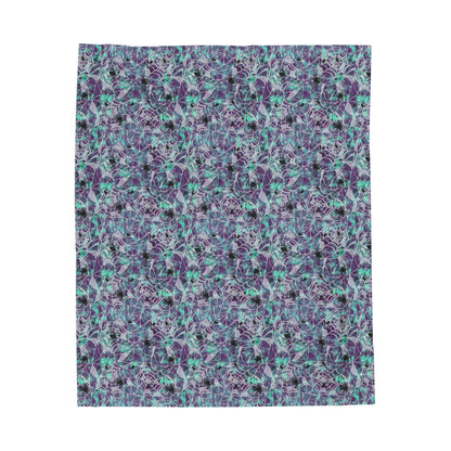 Plush Blanket - Spooky Spider Web Pattern in Purple and Turquoise for Halloween