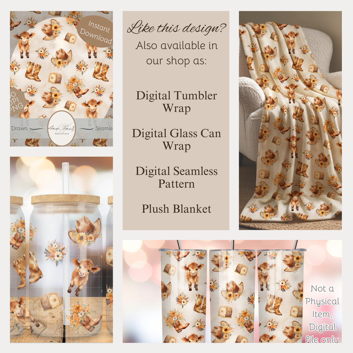 Cute Highland Cow Floral Composition Notebook Cover | Digital Download PNG | Back to School, Journaling, DIY Custom Notebook, Sticker Paper Cover