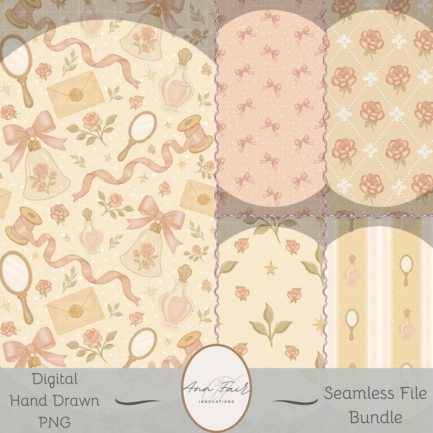 Winter Pink Coquette Bundle Seamless Hand Drawn Digital Pattern | 300 DPI PNG | Instant Download