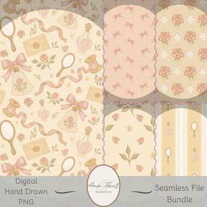 Winter Pink Coquette Bundle Seamless Hand Drawn Digital Pattern | 300 DPI PNG | Instant Download
