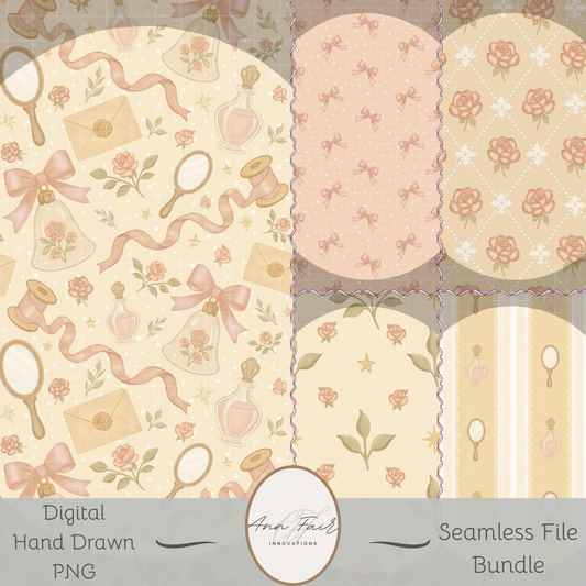 Winter Pink Coquette Bundle Seamless Hand Drawn Digital Pattern | 300 DPI PNG | Instant Download