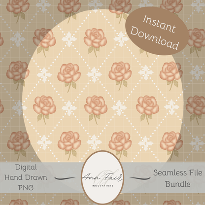 Winter Pink Coquette Bundle Seamless Hand Drawn Digital Pattern | 300 DPI PNG | Instant Download