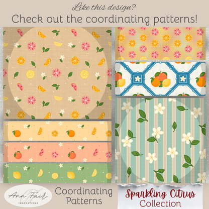 Citrus Toss Seamless Hand Drawn Digital Pattern | 300 DPI PNG | Instant Download
