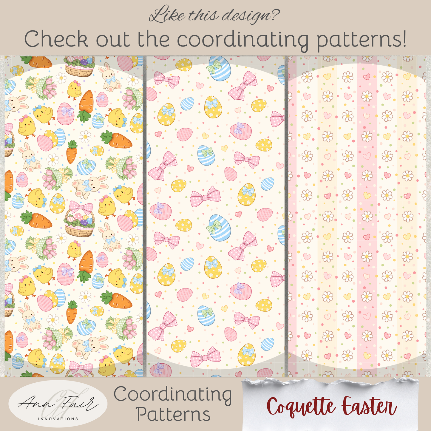 Coquette Easter Seamless Hand Drawn Digital Pattern | 300 DPI PNG | Instant Download