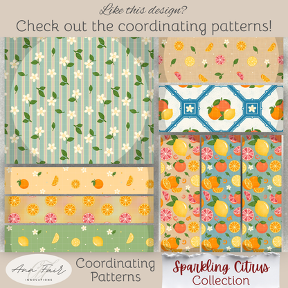 Grapefruits and Blossoms Seamless Hand Drawn Digital Pattern | 300 DPI PNG | Instant Download