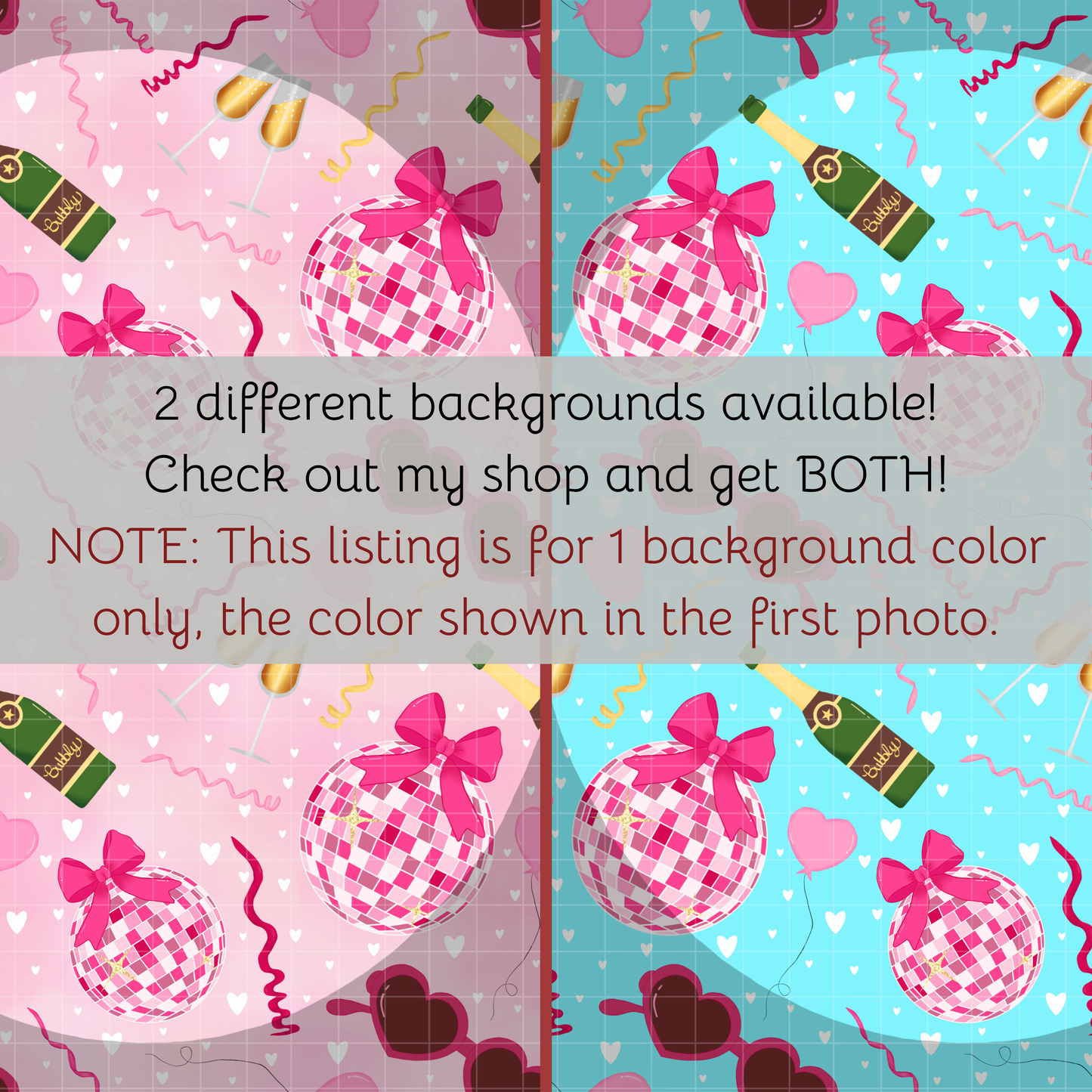 Disco Valentine Seamless Hand Drawn Digital Pattern | 300 DPI PNG | Instant Download