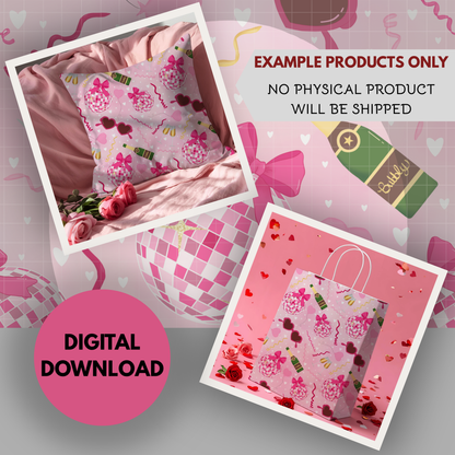 Disco Valentine Seamless Hand Drawn Digital Pattern | 300 DPI PNG | Instant Download