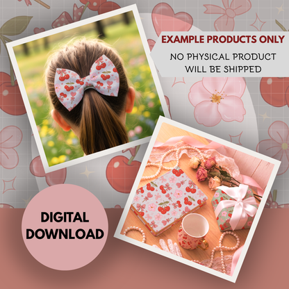 Coquette Cherries Seamless Hand Drawn Digital Pattern | 300 DPI PNG | Instant Download