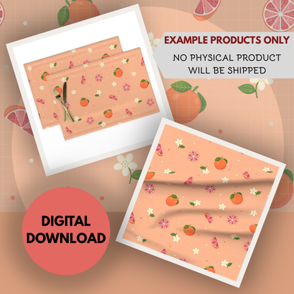 Grapefruits and Blossoms Seamless Hand Drawn Digital Pattern | 300 DPI PNG | Instant Download