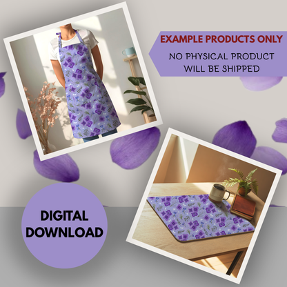 Amethyst Meadows purple background Seamless Hand Drawn Digital Pattern | 300 DPI PNG | Instant Download