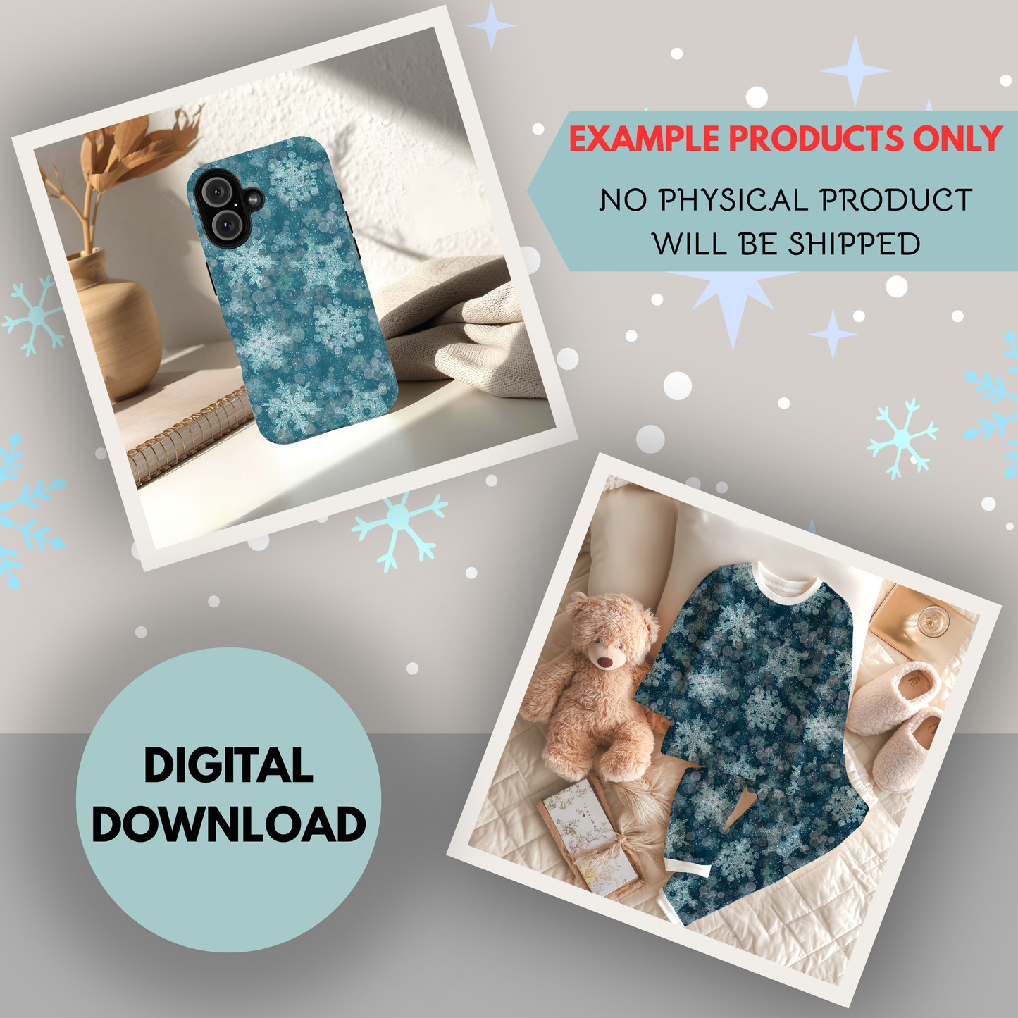 Snowflake Dreams Seamless Hand Drawn Digital Pattern | 2 backgrounds | 300 DPI PNG | Instant Download